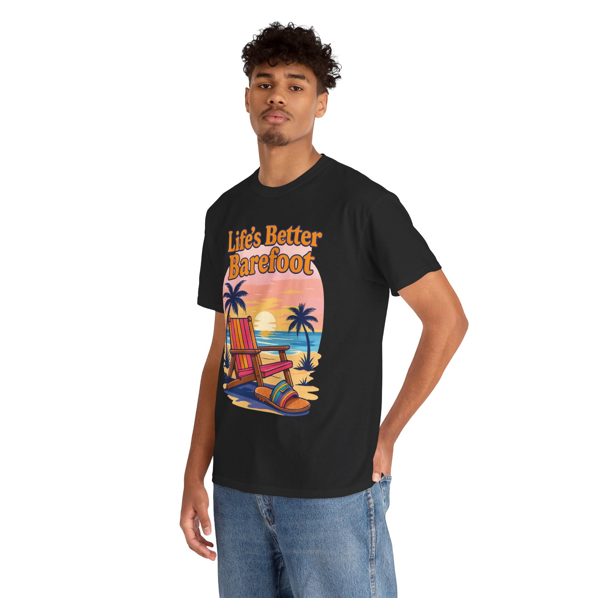 Beach Vibes Tee: "Life's Better Barefoot" Graphic Tee, Summer T-Shirt, Relaxation Apparel, Gift for Beach Lovers, Vacation Wear