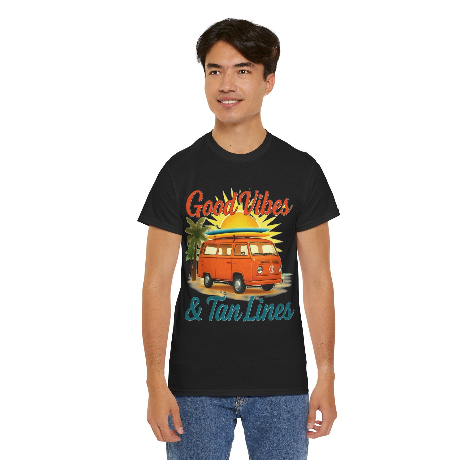 Good Vibes & Tan Lines T-Shirt, Summer Vibe Tee, Beach Lover Gift, Unisex Cotton Shirt, Vacation Style Apparel