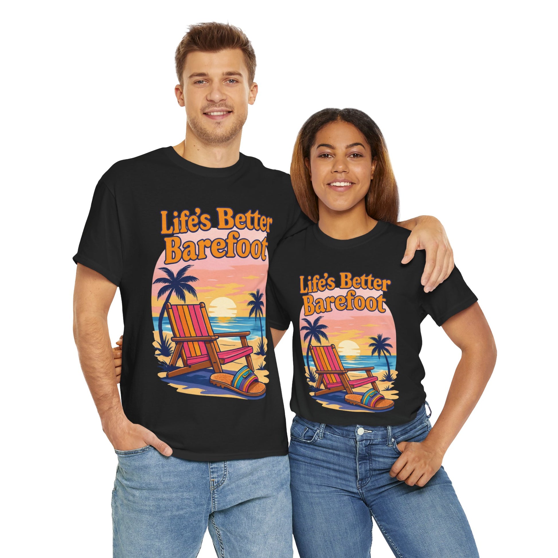 Beach Vibes Tee: "Life's Better Barefoot" Graphic Tee, Summer T-Shirt, Relaxation Apparel, Gift for Beach Lovers, Vacation Wear