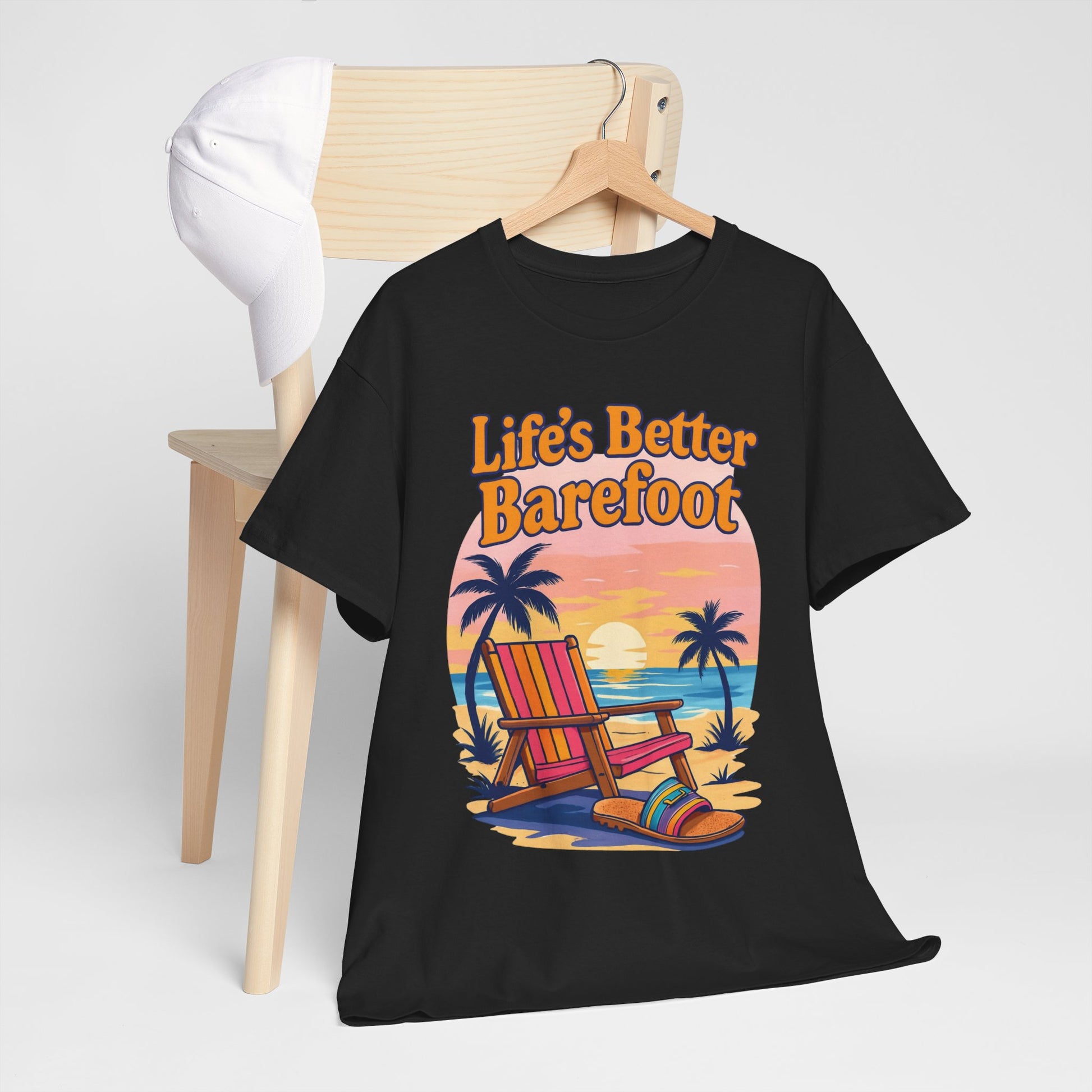 Beach Vibes Tee: "Life's Better Barefoot" Graphic Tee, Summer T-Shirt, Relaxation Apparel, Gift for Beach Lovers, Vacation Wear
