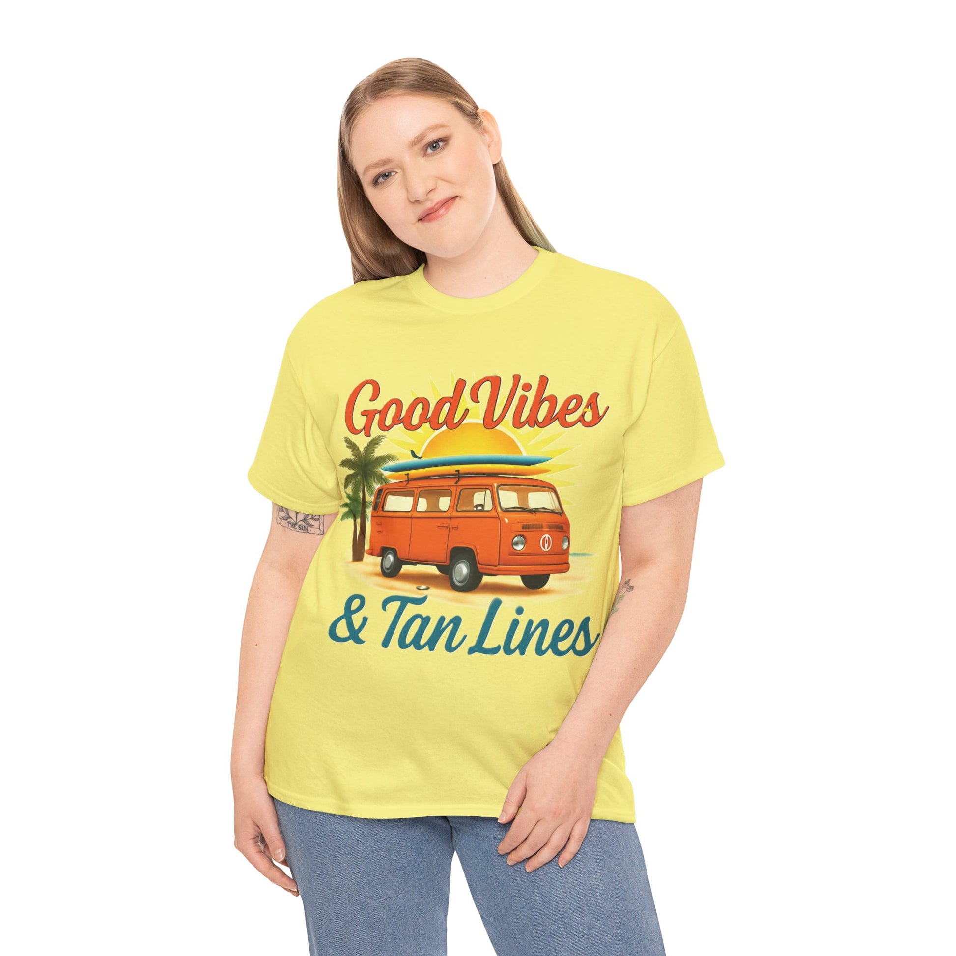 Good Vibes & Tan Lines T-Shirt, Summer Vibe Tee, Beach Lover Gift, Unisex Cotton Shirt, Vacation Style Apparel