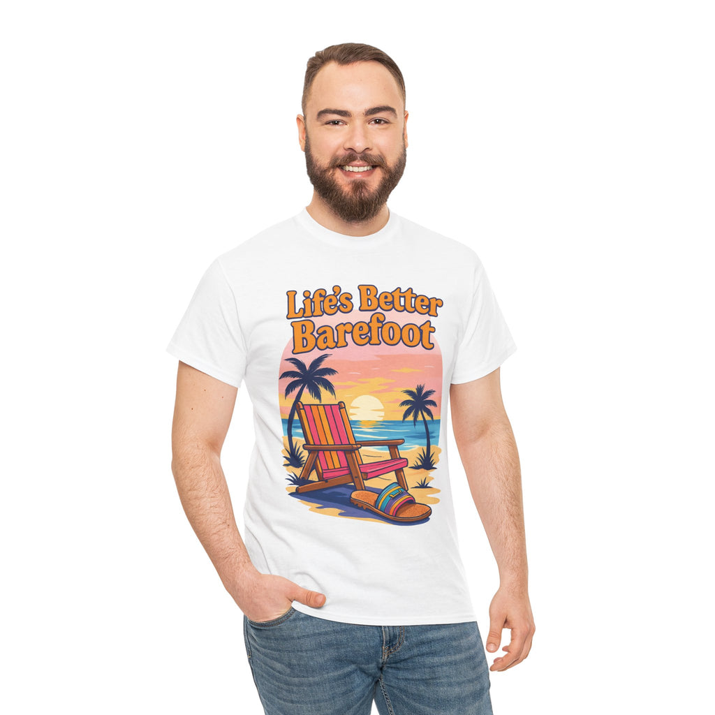Beach Vibes Tee: "Life's Better Barefoot" Graphic Tee, Summer T-Shirt, Relaxation Apparel, Gift for Beach Lovers, Vacation Wear