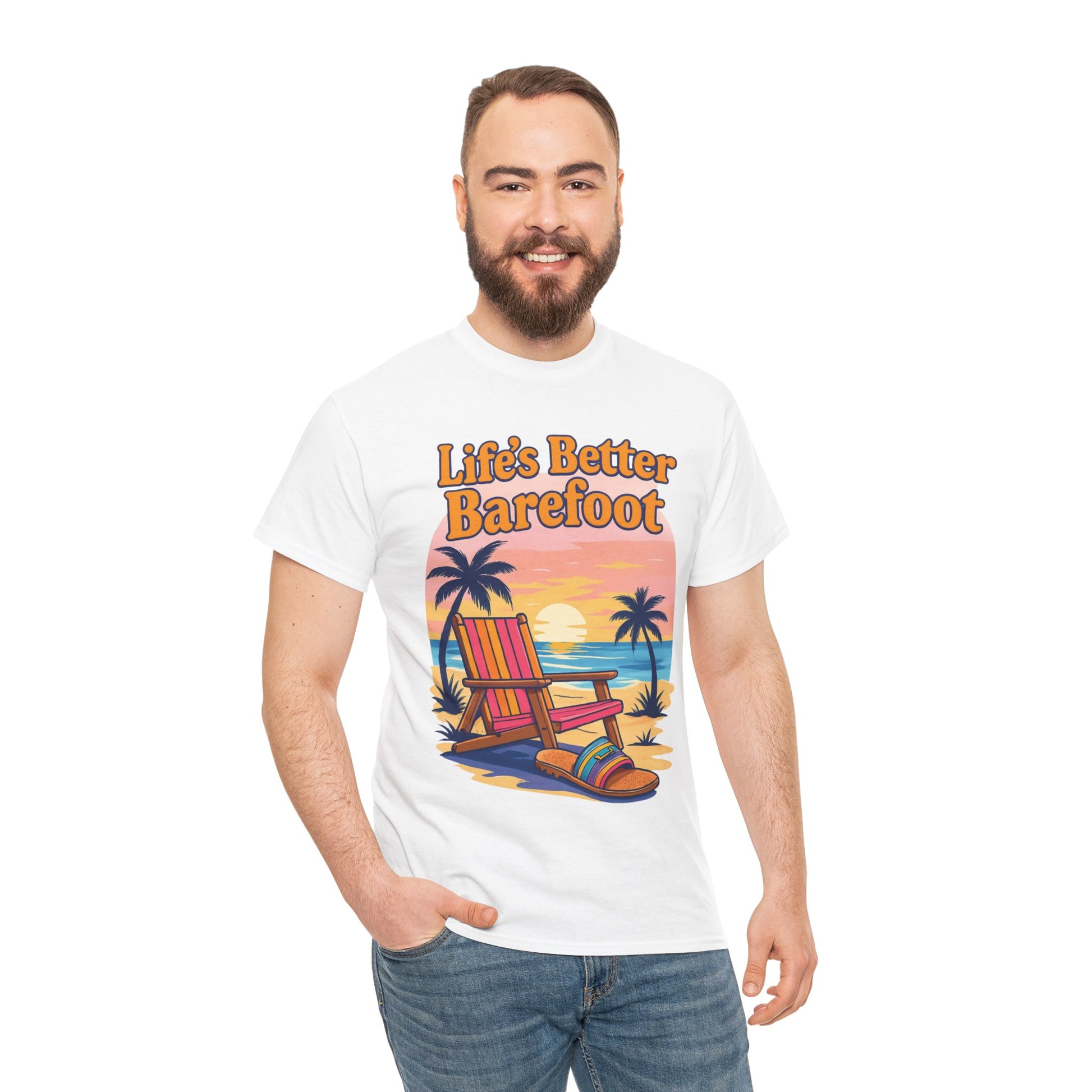 Beach Vibes Tee: "Life's Better Barefoot" Graphic Tee, Summer T-Shirt, Relaxation Apparel, Gift for Beach Lovers, Vacation Wear