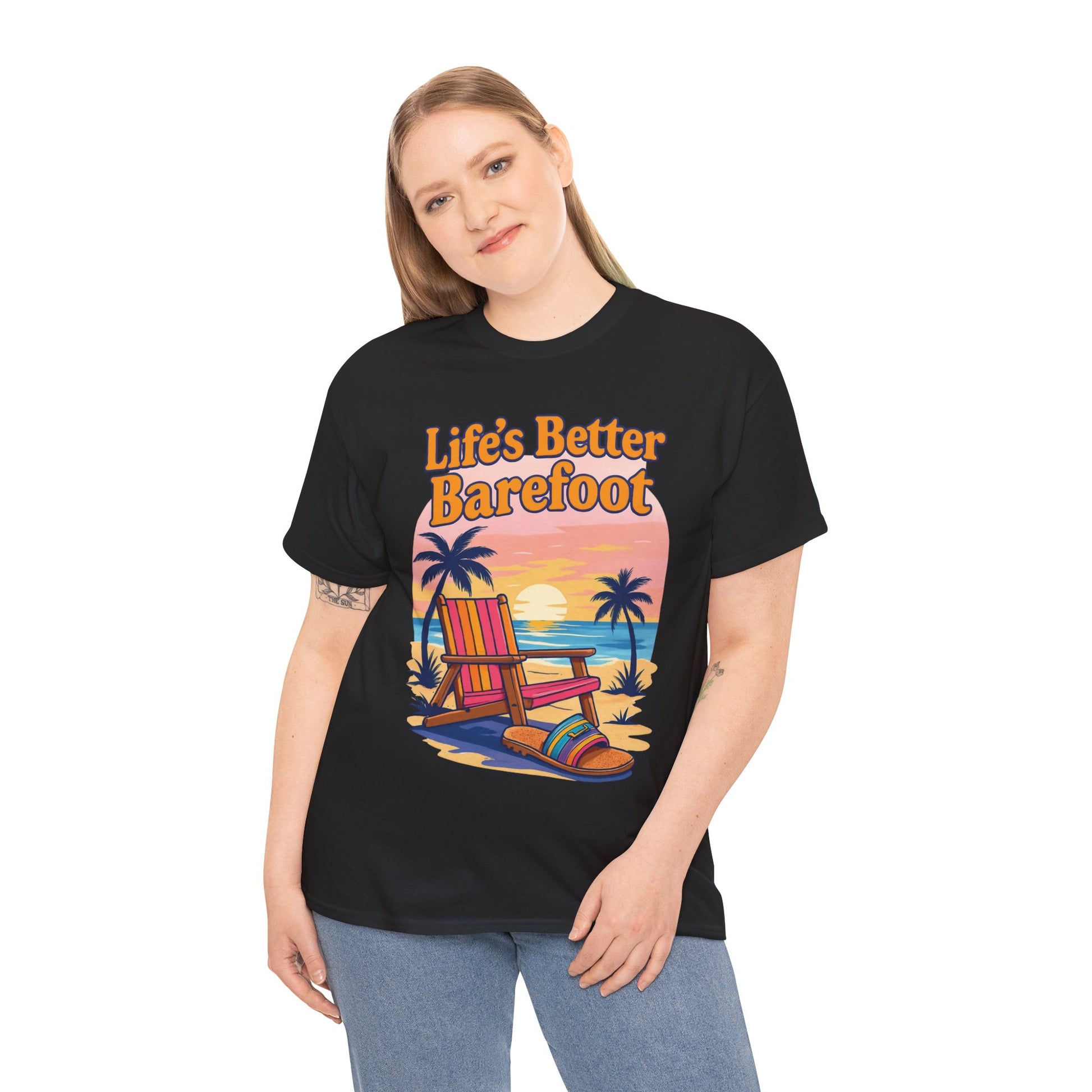 Beach Vibes Tee: "Life's Better Barefoot" Graphic Tee, Summer T-Shirt, Relaxation Apparel, Gift for Beach Lovers, Vacation Wear