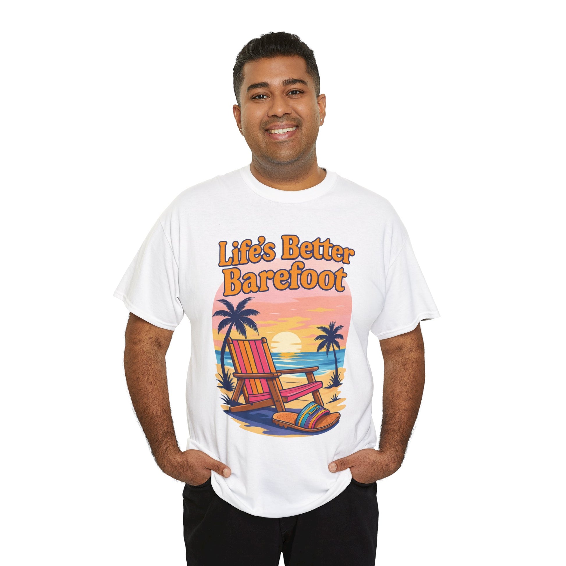 Beach Vibes Tee: "Life's Better Barefoot" Graphic Tee, Summer T-Shirt, Relaxation Apparel, Gift for Beach Lovers, Vacation Wear