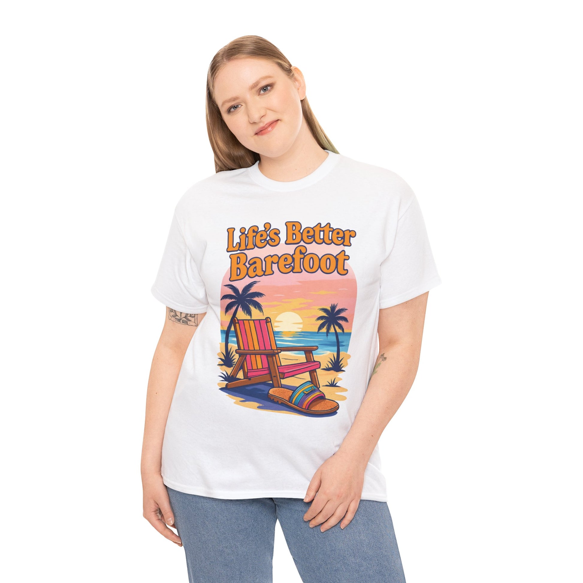 Beach Vibes Tee: "Life's Better Barefoot" Graphic Tee, Summer T-Shirt, Relaxation Apparel, Gift for Beach Lovers, Vacation Wear