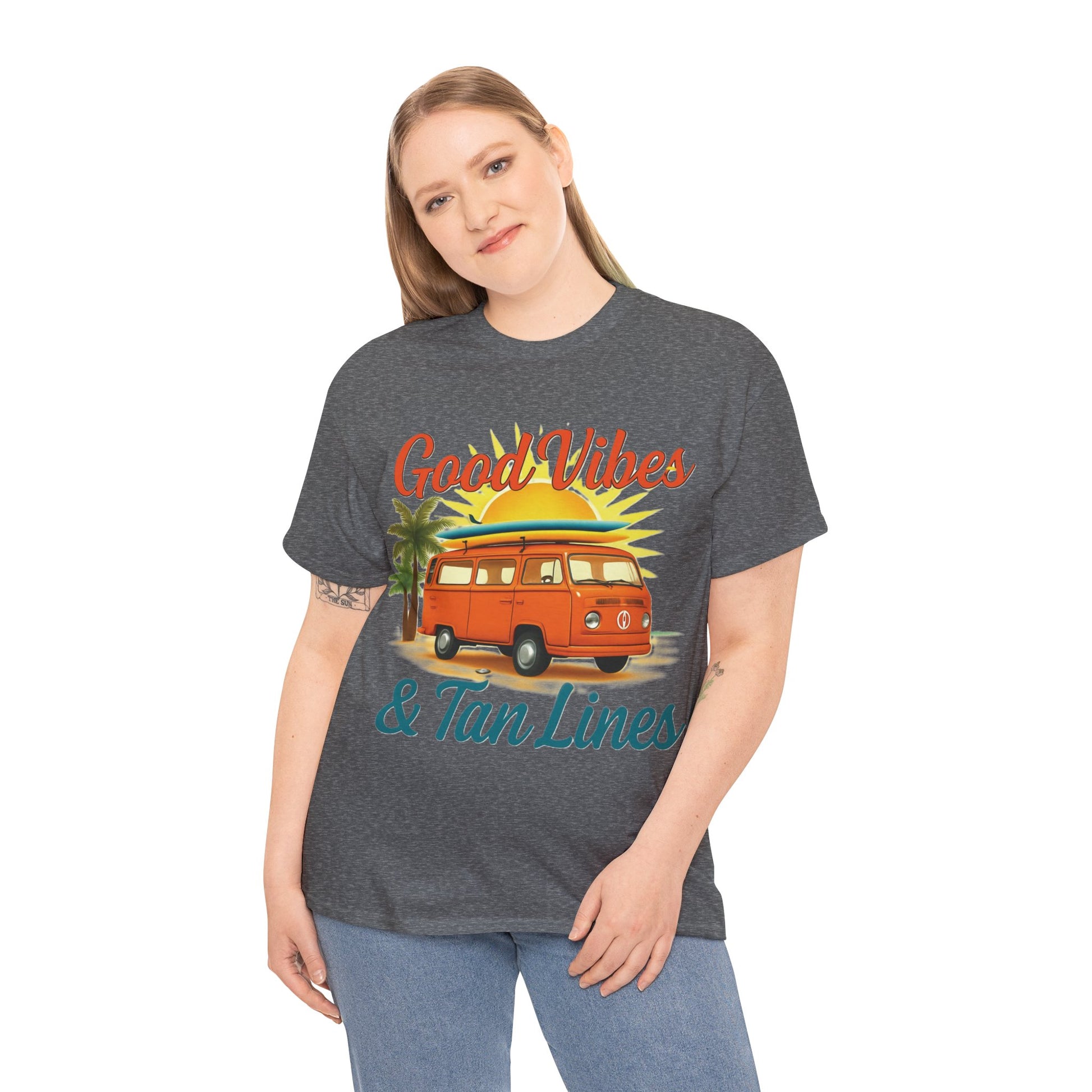 Good Vibes & Tan Lines T-Shirt, Summer Vibe Tee, Beach Lover Gift, Unisex Cotton Shirt, Vacation Style Apparel