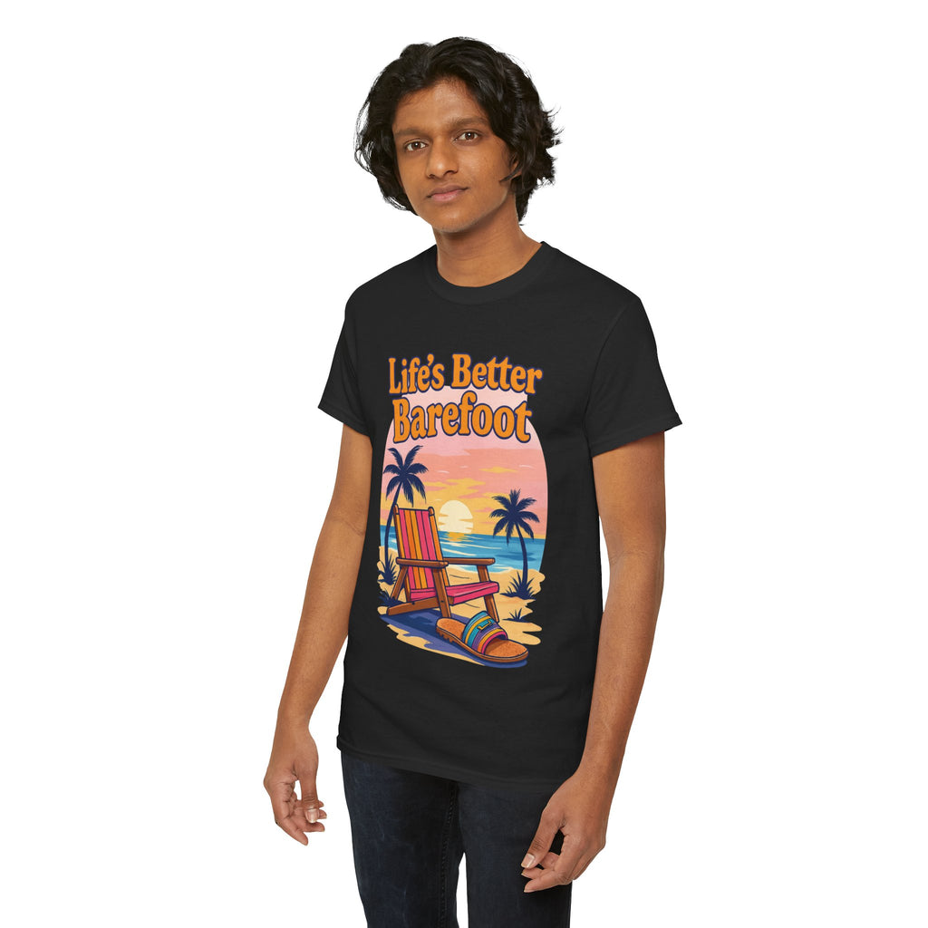 Beach Vibes Tee: "Life's Better Barefoot" Graphic Tee, Summer T-Shirt, Relaxation Apparel, Gift for Beach Lovers, Vacation Wear