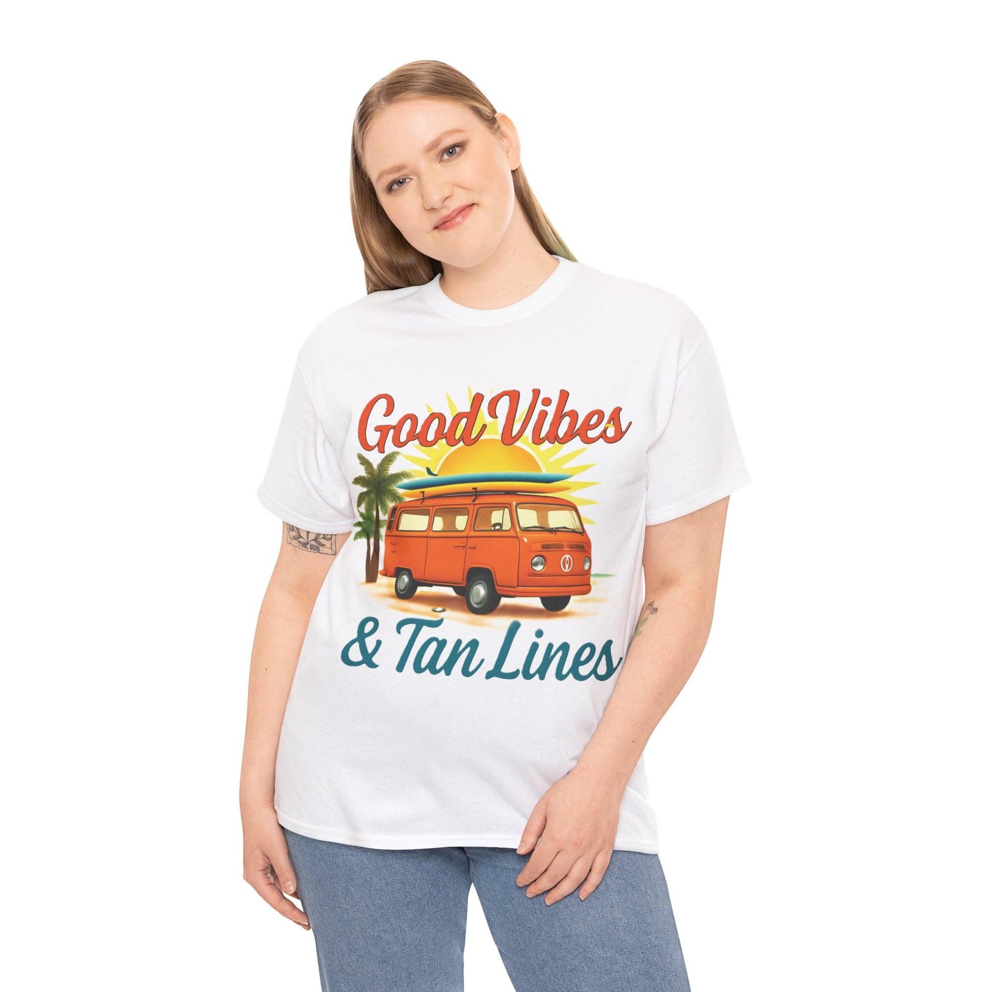 Good Vibes & Tan Lines T-Shirt, Summer Vibe Tee, Beach Lover Gift, Unisex Cotton Shirt, Vacation Style Apparel