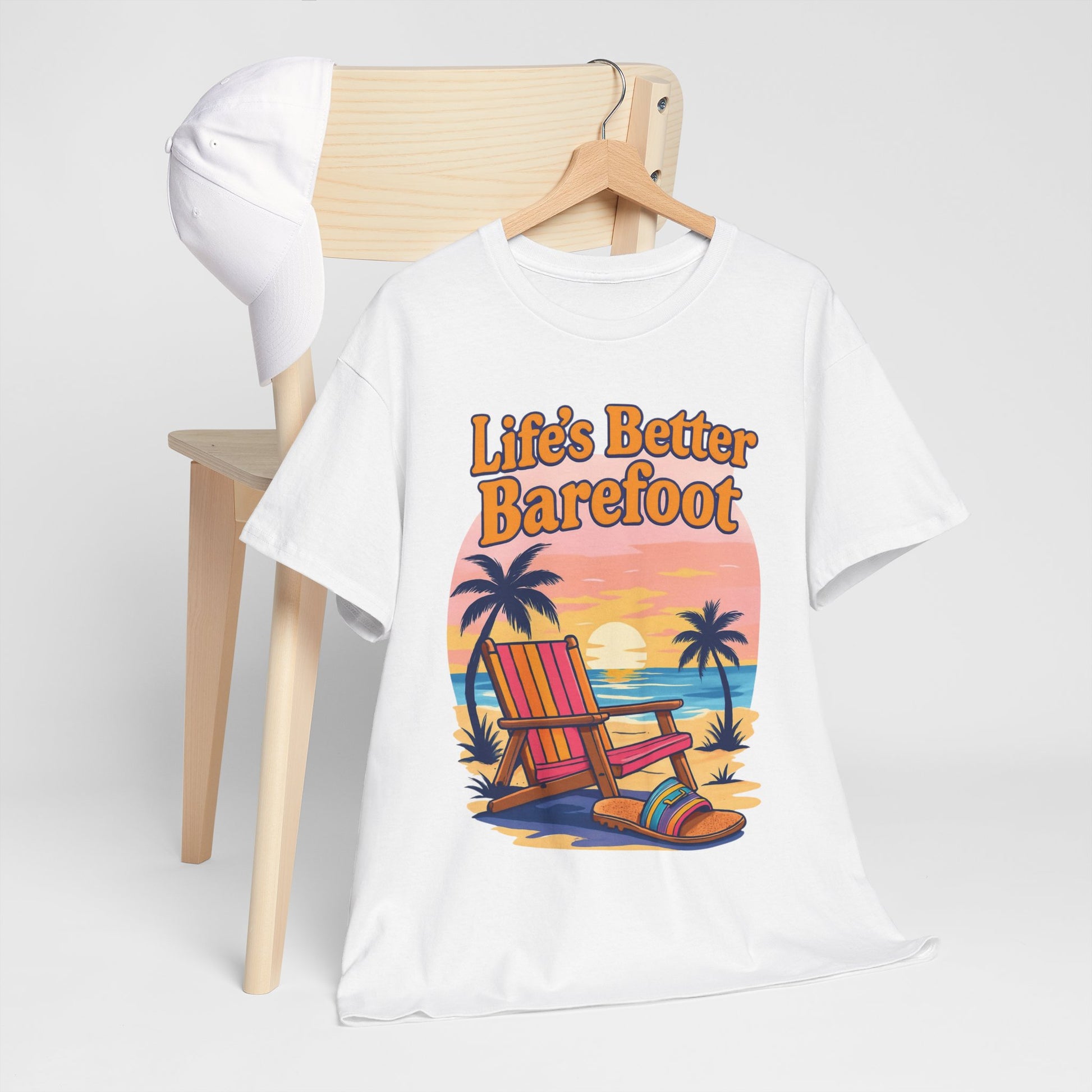 Beach Vibes Tee: "Life's Better Barefoot" Graphic Tee, Summer T-Shirt, Relaxation Apparel, Gift for Beach Lovers, Vacation Wear