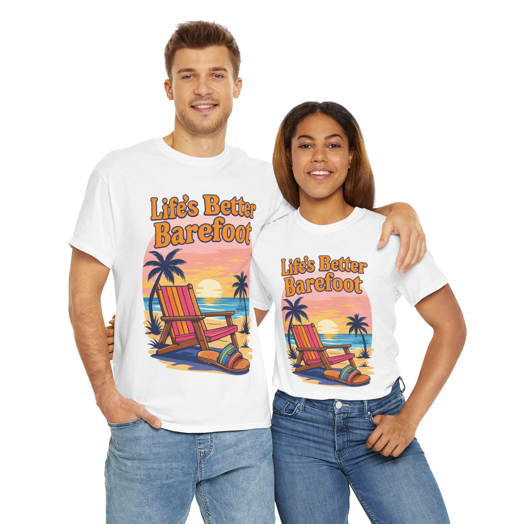 Beach Vibes Tee: "Life's Better Barefoot" Graphic Tee, Summer T-Shirt, Relaxation Apparel, Gift for Beach Lovers, Vacation Wear