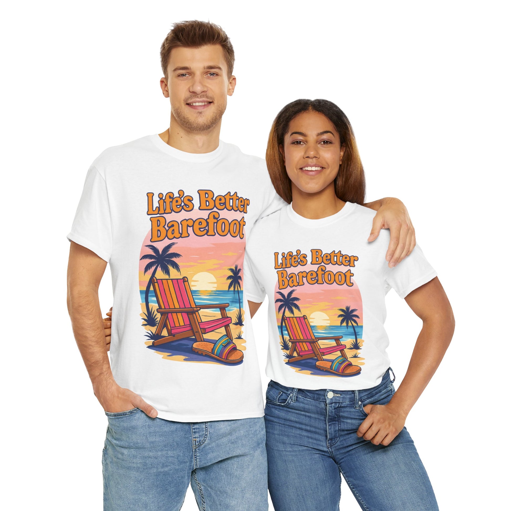 Beach Vibes Tee: "Life's Better Barefoot" Graphic Tee, Summer T-Shirt, Relaxation Apparel, Gift for Beach Lovers, Vacation Wear
